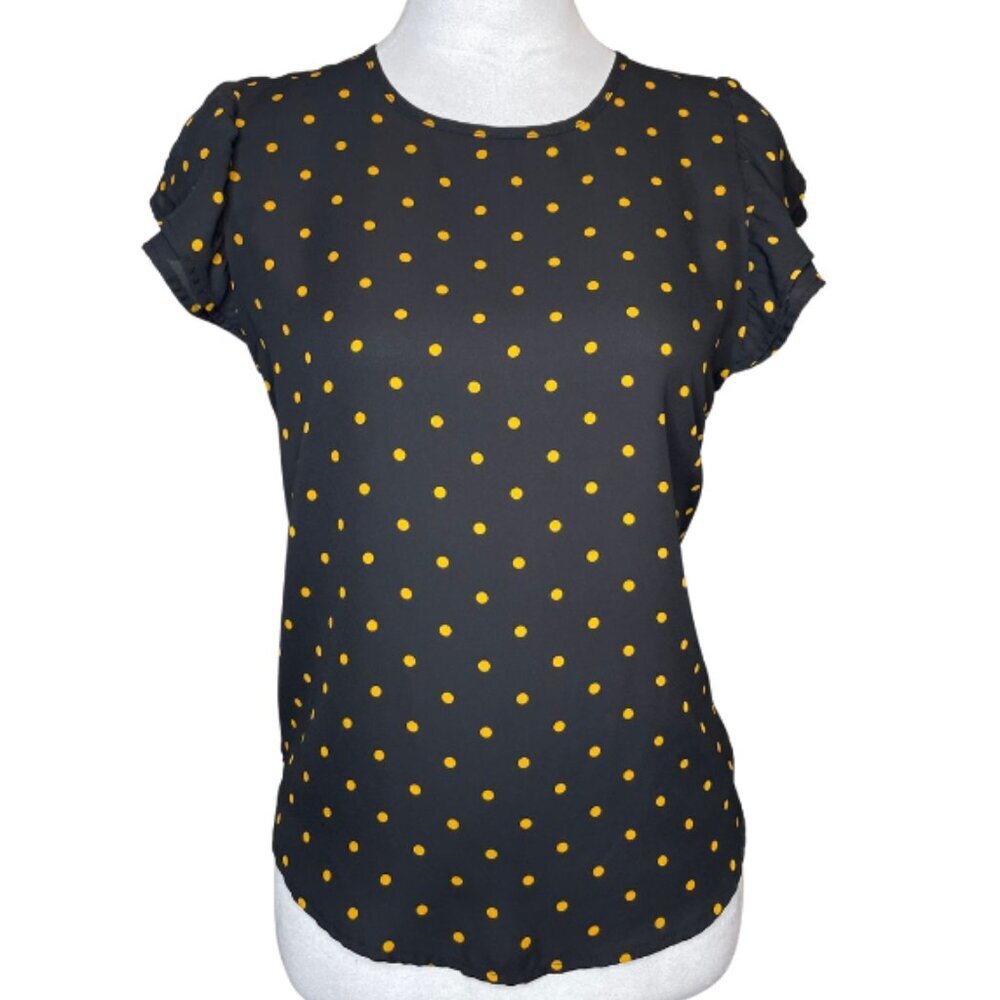 No Frills Los Angeles Polka Dot Buttterfly Sleeve Blouse Retro Office S